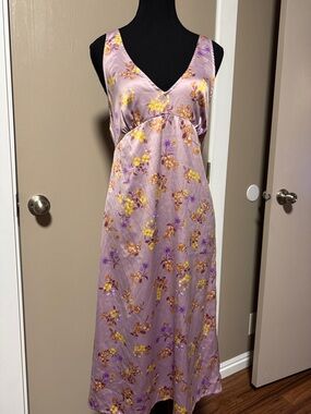 Hippie Rose Lavender Satin Maxi Dress with Yellow & Purple Floral Print